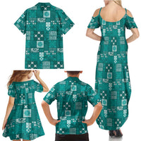 Vintage Hawaiian Quilting Patterns Family Matching Summer Maxi Dress and Hawaiian Shirt Turquoise Style Tribal Fabric Patchwork - Polynesian Pride