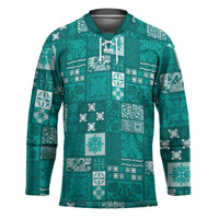 Vintage Hawaiian Quilting Patterns Hockey Jersey Turquoise Style Tribal Fabric Patchwork LT9 Unisex Turquoise - Polynesian Pride