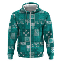 Vintage Hawaiian Quilting Patterns Hoodie Turquoise Style Tribal Fabric Patchwork - Polynesian Pride