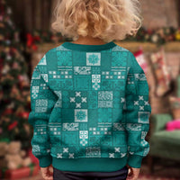 Vintage Hawaiian Quilting Patterns Kid Ugly Christmas Sweater Turquoise Style Tribal Fabric Patchwork - Polynesian Pride