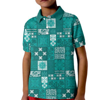 Vintage Hawaiian Quilting Patterns Kid Polo Shirt Turquoise Style Tribal Fabric Patchwork LT9 Kid Turquoise - Polynesian Pride