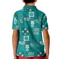 Vintage Hawaiian Quilting Patterns Kid Polo Shirt Turquoise Style Tribal Fabric Patchwork LT9 - Polynesian Pride