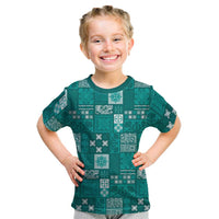 Vintage Hawaiian Quilting Patterns Kid T Shirt Turquoise Style Tribal Fabric Patchwork LT9 Turquoise - Polynesian Pride