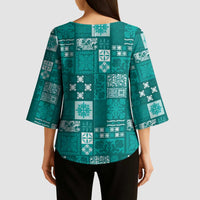 Vintage Hawaiian Quilting Patterns Kimono Sleeve Blouse Turquoise Style Tribal Fabric Patchwork - Polynesian Pride