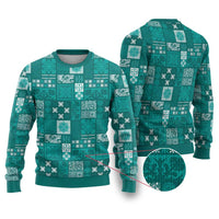 Vintage Hawaiian Quilting Patterns Ugly Christmas Sweater Turquoise Style Tribal Fabric Patchwork - Polynesian Pride