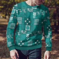 Vintage Hawaiian Quilting Patterns Ugly Christmas Sweater Turquoise Style Tribal Fabric Patchwork - Polynesian Pride