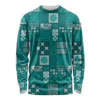 Vintage Hawaiian Quilting Patterns Long Sleeve Shirt Turquoise Style Tribal Fabric Patchwork - Polynesian Pride