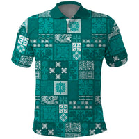 Vintage Hawaiian Quilting Patterns Polo Shirt Turquoise Style Tribal Fabric Patchwork LT9 Turquoise - Polynesian Pride