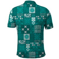 Vintage Hawaiian Quilting Patterns Polo Shirt Turquoise Style Tribal Fabric Patchwork LT9 - Polynesian Pride