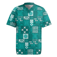 Vintage Hawaiian Quilting Patterns Rugby Jersey Turquoise Style Tribal Fabric Patchwork LT9 Turquoise - Polynesian Pride
