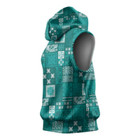 Vintage Hawaiian Quilting Patterns Sleeveless Hoodie Turquoise Style Tribal Fabric Patchwork - Polynesian Pride