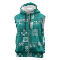 Vintage Hawaiian Quilting Patterns Sleeveless Zip Hoodie Turquoise Style Tribal Fabric Patchwork LT9 Turquoise - Polynesian Pride