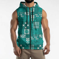 Vintage Hawaiian Quilting Patterns Sleeveless Zip Hoodie Turquoise Style Tribal Fabric Patchwork LT9 - Polynesian Pride