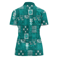Vintage Hawaiian Quilting Patterns Women Polo Shirt Turquoise Style Tribal Fabric Patchwork LT9 - Polynesian Pride