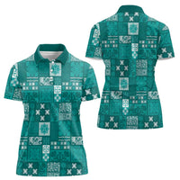 Vintage Hawaiian Quilting Patterns Women Polo Shirt Turquoise Style Tribal Fabric Patchwork LT9 - Polynesian Pride