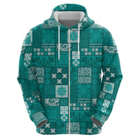 Vintage Hawaiian Quilting Patterns Zip Hoodie Turquoise Style Tribal Fabric Patchwork - Polynesian Pride