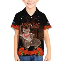 Koala and Kiwi Bird ANZAC Day Custom Family Matching Off Shoulder Short Dress and Hawaiian Shirt Soldier Style LT9 Son's Shirt Black - Polynesian Pride