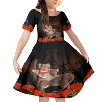Koala and Kiwi Bird ANZAC Day Custom Family Matching Summer Maxi Dress and Hawaiian Shirt Soldier Style LT9 Daughter's Dress Black - Polynesian Pride
