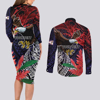 American Samoa Bald Eagle Personalized Couples Matching Long Sleeve Bodycon Dress and Long Sleeve Button Shirt Samoa Muamua Le Atua