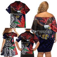 American Samoa Bald Eagle Personalized Family Matching Off Shoulder Short Dress and Hawaiian Shirt Samoa Muamua Le Atua