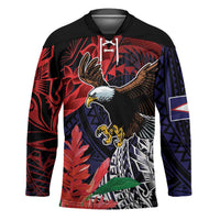 American Samoa Bald Eagle Personalized Hockey Jersey Samoa Muamua Le Atua LT9 Unisex Blue - Polynesian Pride