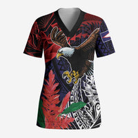American Samoa Bald Eagle Personalized Scrub Top Samoa Muamua Le Atua LT9 Adult Blue - Polynesian Pride