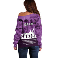 Anzac Day Gallipoli Personalised Off Shoulder Sweater Purple Poppy Flowers