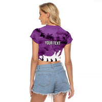 Anzac Day Gallipoli Personalised Raglan Cropped T Shirt Purple Poppy Flowers LT9 - Polynesian Pride