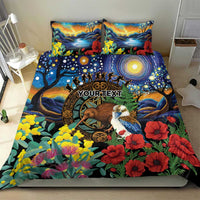 Kiwi-Kookaburra Bird ANZAC Personalised Bedding Set Aussie Golden Wattle Poppy Flowers