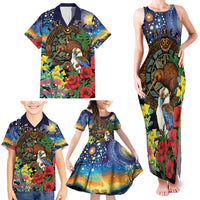 Kiwi-Kookaburra Bird ANZAC Personalised Family Matching Tank Maxi Dress and Hawaiian Shirt Aussie Golden Wattle Poppy Flowers