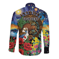 Kiwi-Kookaburra Bird ANZAC Personalised Long Sleeve Button Shirt Aussie Golden Wattle Poppy Flowers