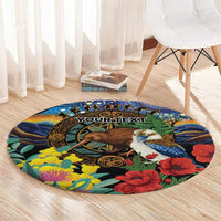 Kiwi-Kookaburra Bird ANZAC Personalised Round Carpet Aussie Golden Wattle Poppy Flowers