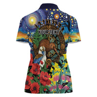 Kiwi-Kookaburra Bird ANZAC Personalised Women Polo Shirt Aussie Golden Wattle Poppy Flowers