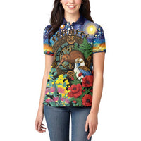 Kiwi-Kookaburra Bird ANZAC Personalised Women Polo Shirt Aussie Golden Wattle Poppy Flowers