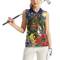 Kiwi-Kookaburra Bird ANZAC Personalised Women Sleeveless Polo Shirt Aussie Golden Wattle Poppy Flowers