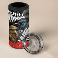 Kiwi-Tui Bird Soldier ANZAC Day Personalised 4 in 1 Can Cooler Tumbler Maori Silver Fern Motif