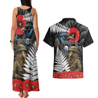 Kiwi-Tui Bird Soldier ANZAC Day Personalised Couples Matching Tank Maxi Dress and Hawaiian Shirt Maori Silver Fern Motif