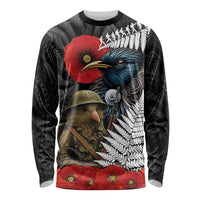 Kiwi-Tui Bird Soldier ANZAC Day Personalised Long Sleeve Shirt Maori Silver Fern Motif