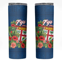 Fiji Island Tropical Flowers and Tapa Pattern Skinny Tumbler LT9 Blue - Polynesian Pride