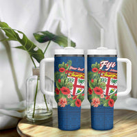 Personalised Fiji Island Tropical Flowers and Tapa Pattern Tumbler With Handle LT9 - Polynesian Pride