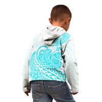 Polynesian Kid Hoodie Tribal Tattoo Aqua Screen Color LT9 - Polynesian Pride