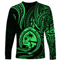 Polynesian Pride Guam Long Sleeve Shirt With Polynesian Tribal Tattoo and Coat of Arms Green Version LT9 - Polynesian Pride