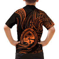 Polynesian Guam Coat of Arms Family Matching Puletasi and Hawaiian Shirt Polynesian Tribal Tattoo Orange Version