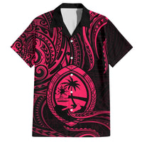 Polynesian Guam Coat of Arms Family Matching Long Sleeve Bodycon Dress and Hawaiian Shirt Polynesian Tribal Tattoo Pink Version