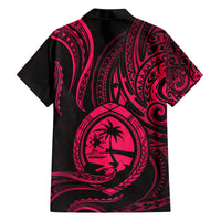 Polynesian Guam Coat of Arms Family Matching Off The Shoulder Long Sleeve Dress and Hawaiian Shirt Polynesian Tribal Tattoo Pink Version LT9 - Polynesian Pride