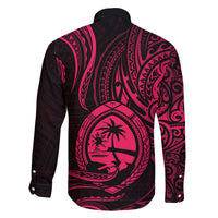 Polynesian Guam Coat of Arms Family Matching Off The Shoulder Long Sleeve Dress and Hawaiian Shirt Polynesian Tribal Tattoo Pink Version LT9 - Polynesian Pride