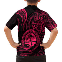 Polynesian Guam Coat of Arms Family Matching Puletasi and Hawaiian Shirt Polynesian Tribal Tattoo Pink Version