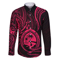 Polynesian Guam Coat of Arms Family Matching Short Sleeve Bodycon Dress and Hawaiian Shirt Polynesian Tribal Tattoo Pink Version LT9 Dad's Shirt - Long Sleeve Pink - Polynesian Pride