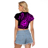 Polynesian Pride Guam Raglan Cropped T Shirt With Polynesian Tribal Tattoo and Coat of Arms Purple Version LT9 - Polynesian Pride