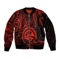 Polynesian Pride Guam Bomber Jacket With Polynesian Tribal Tattoo and Coat of Arms Red Version LT9 Unisex Red - Polynesian Pride